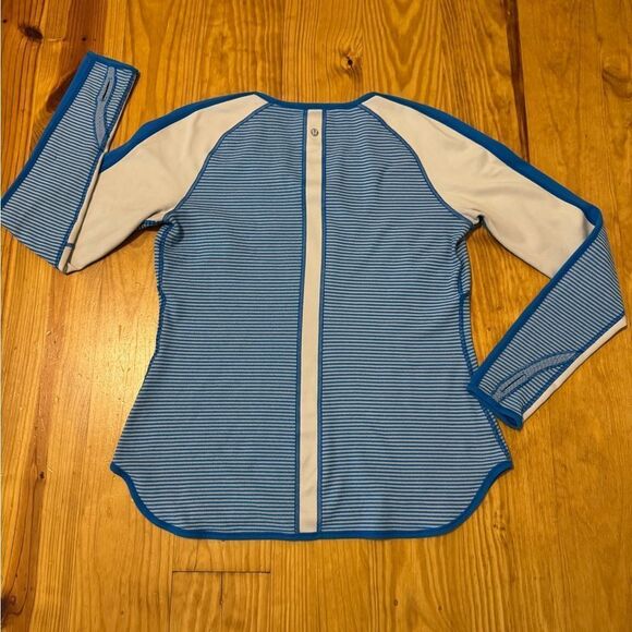 LULULEMON Runder Under Long Sleeve Mini Check Pique Reversible Shirt Blue Cream - Picture 11 of 11